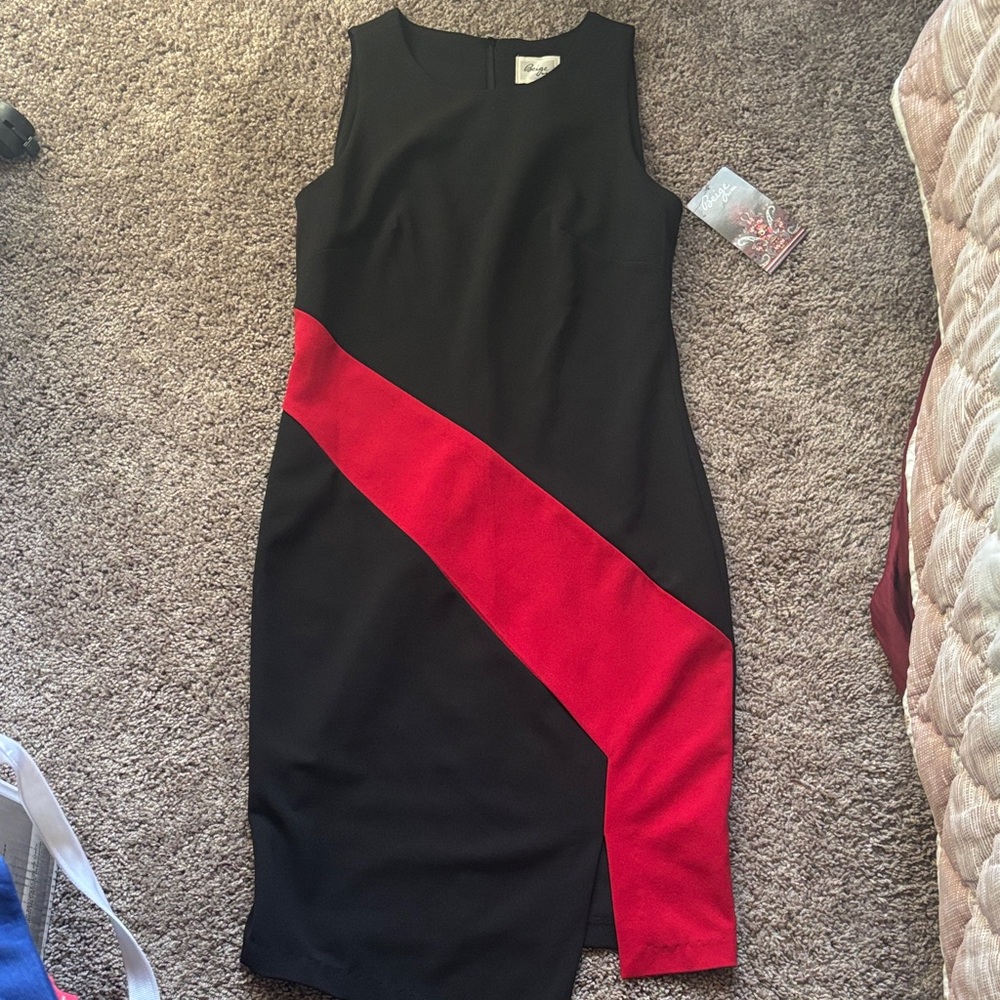 NWT Beige by eci Black and Red Asymmetrical Dress